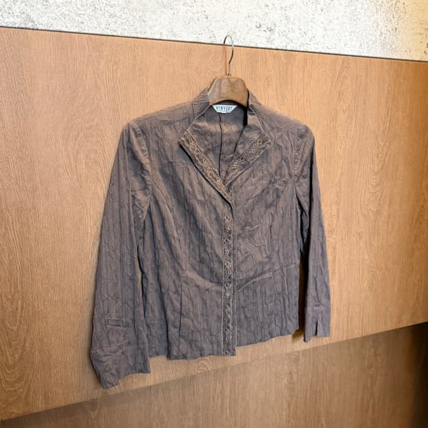 빈티지 자켓 레이스 트리밍 히든 스냅 버튼업 디테일 브라운