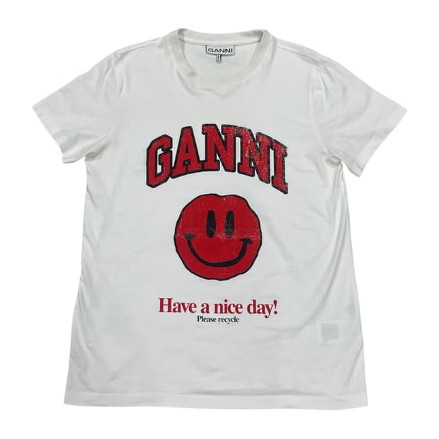 GANNI 가니 해브어 나이스데이 스마일 반팔티 화이트 2XS