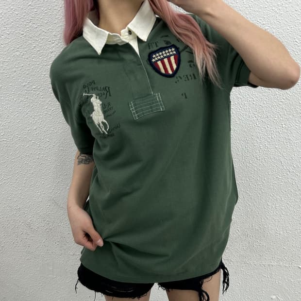 폴로 랄프로렌 빅포니 딥카키 카라 반팔 M ( 새상품 )