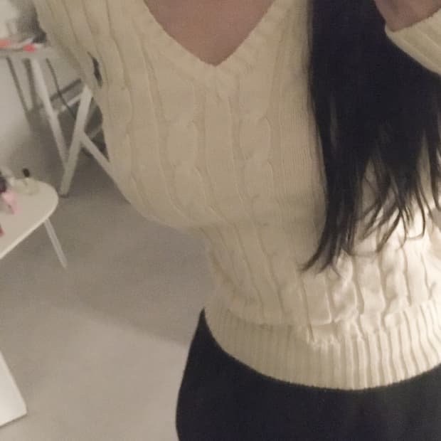 폴로 케이블 브이넥 니트 xs 아이보리 크림
