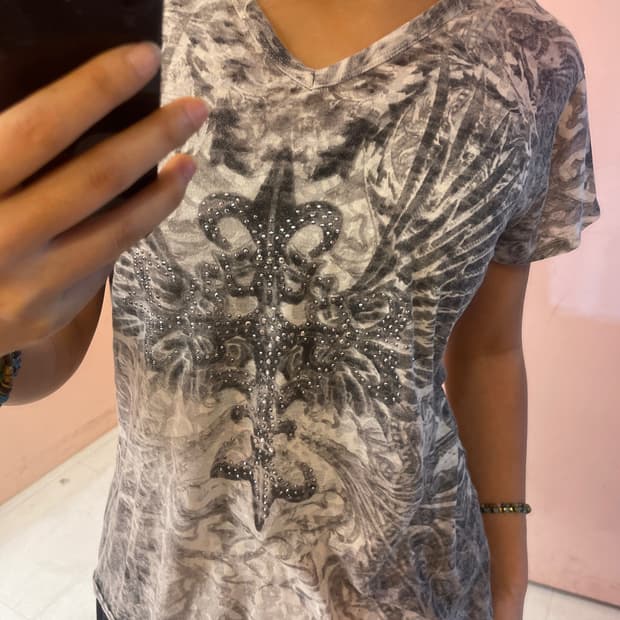 Punk Y2k 펑투케 백합 큐빅 t-shrit