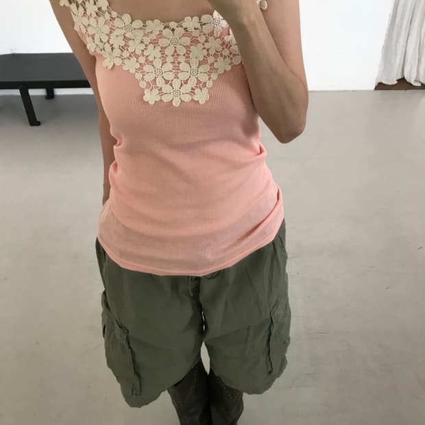 vintage pink lace sleeveless
