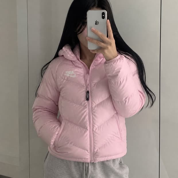 나이키 딸기우유 연핑크 숏패딩 키즈L (성인S)
