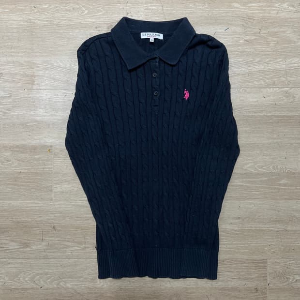 유에스 폴로 어신 여성 꽈배기 케이블 카라 니트 [네이비] S/90
