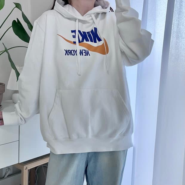 나이키 화이트 빅로고 기모 후드티 [ XL ]