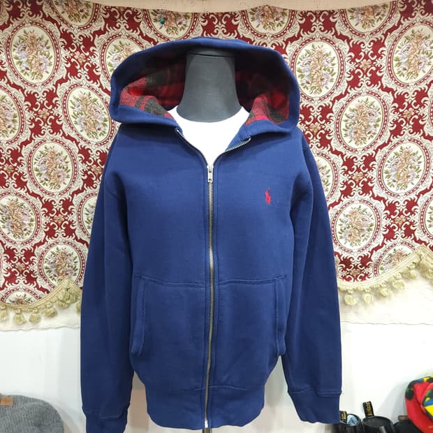폴로 랄프로렌 네이비 기모 후드 집업 자켓 후드체크안감

