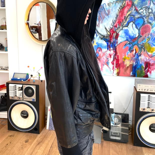 [M] 80s 레더 후드 자켓
