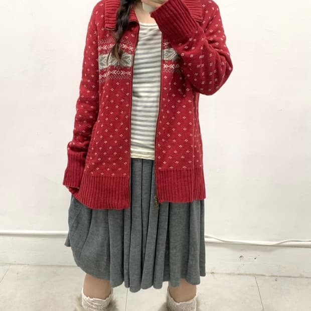 레드 노르딕 니트 집업