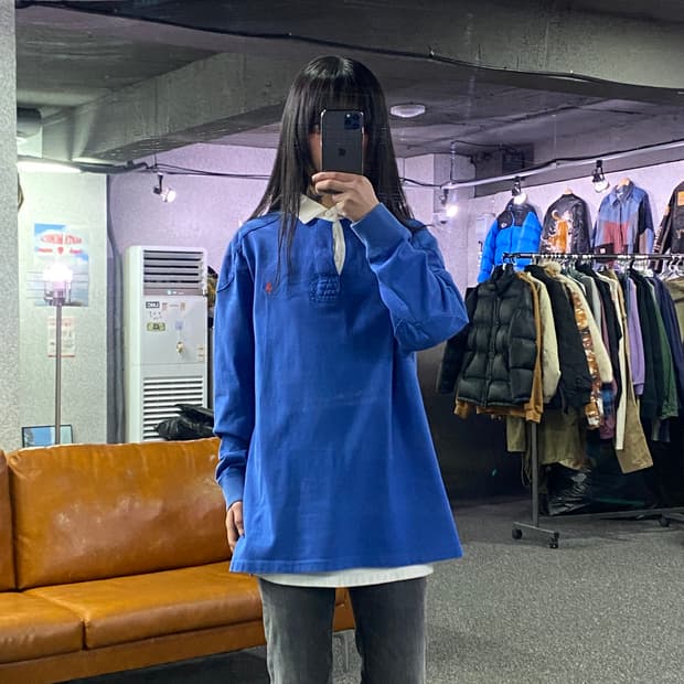 폴로랄프로렌 포니로고 블루 럭비 티셔츠 B3990