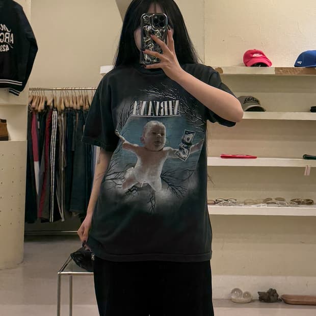 빈티지 너바나 Nevermind 아트워크 반팔 티셔츠 U1509