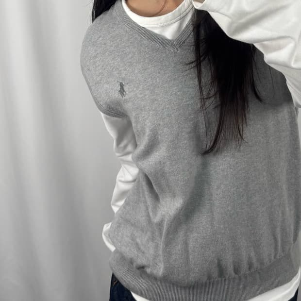 폴로 그레이 피마 코튼 브이넥 니트 베스트