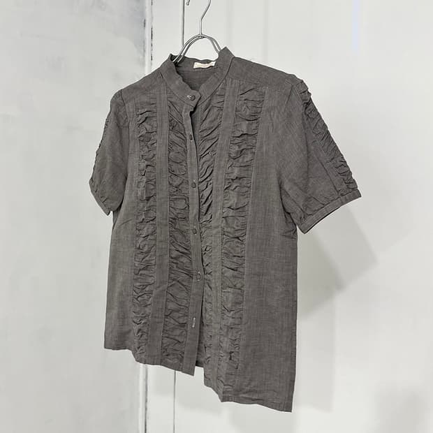 Grey Shirring Cotton Shirt