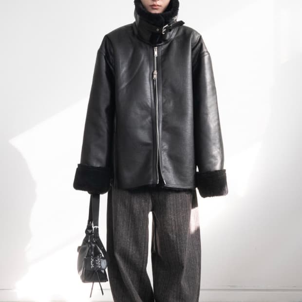 피키소사이어티 Buckle Leather Jacket (Black)