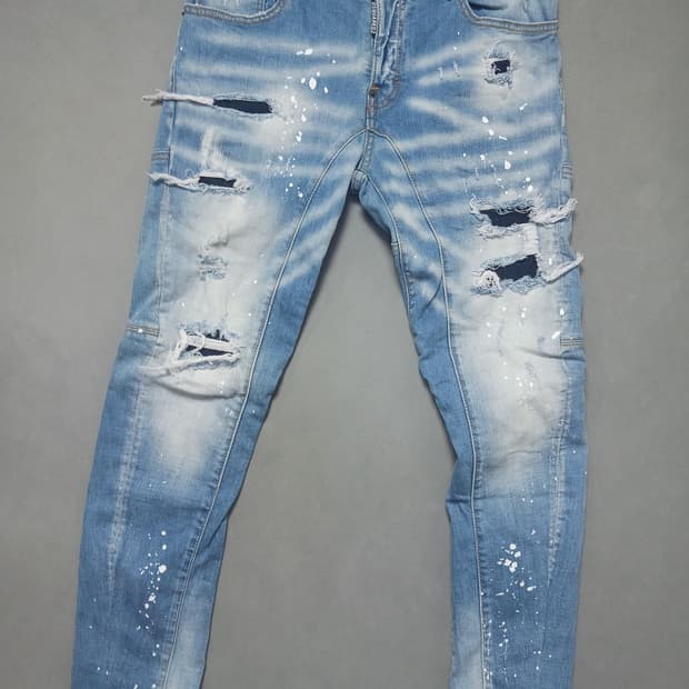 [50] 디스퀘어드2 멀티워싱 레드패치 타이디바이커진 청바지  34 35