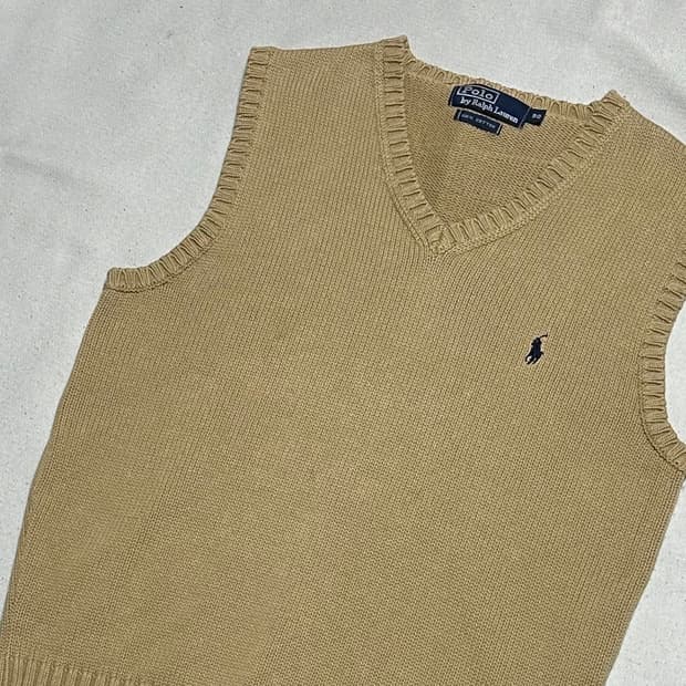 90 폴로랄프로렌 코튼 브이넥 베이지 니트 베스트