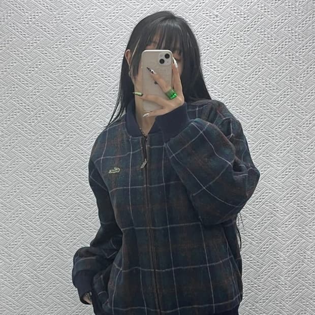 라코스테 서광 빈티지 체크패턴 울 블루종 자켓 105 C08616