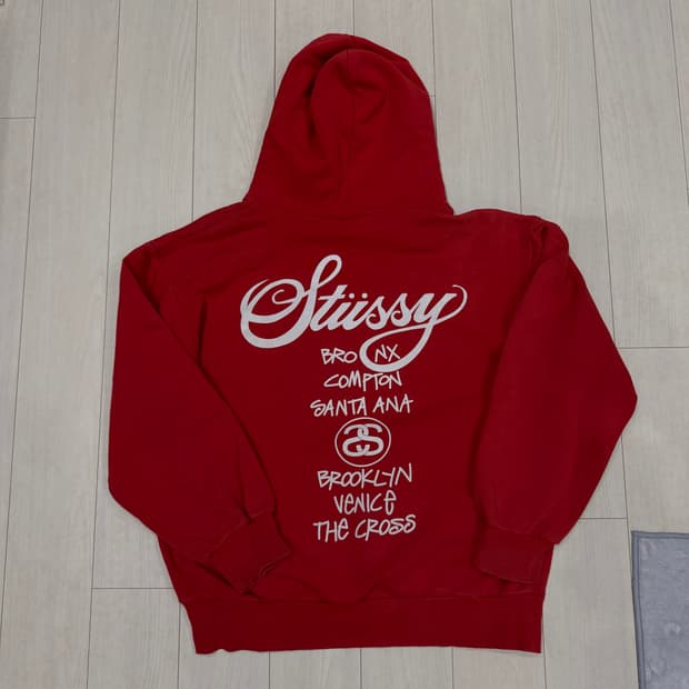 [L] 90's 빈티지 스투시 월드투어 후디 레드