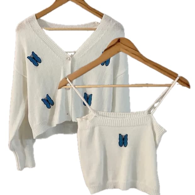 에이블리 나비 니트 가디건 투피스 