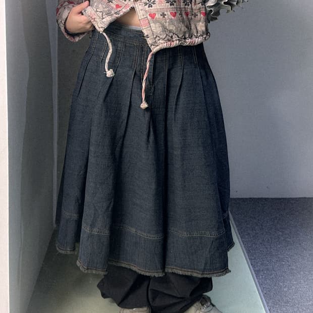 denim pleats skirt