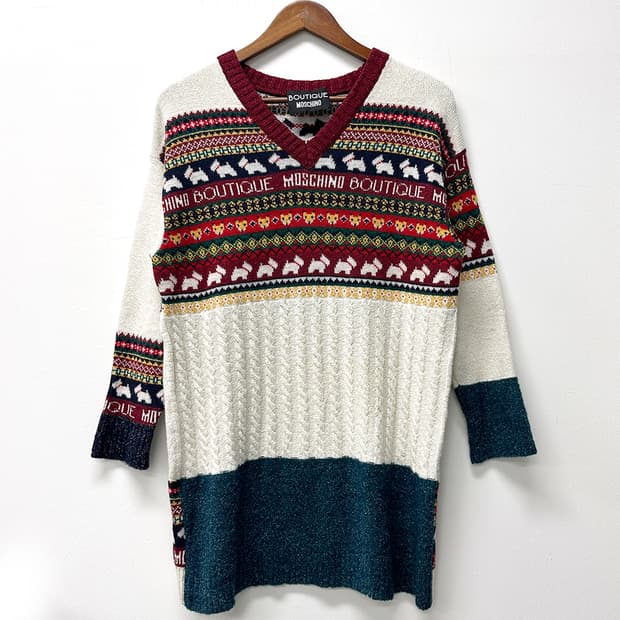 모스키노 부띠끄 울 블렌드 페어아일 아가일 패턴 니트 원피스 드레스 여성