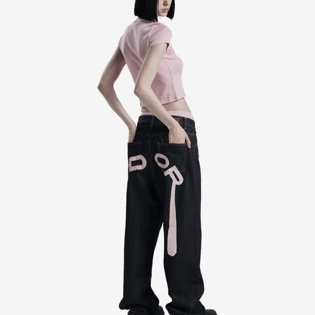 ODOR Logo drop denim in pink