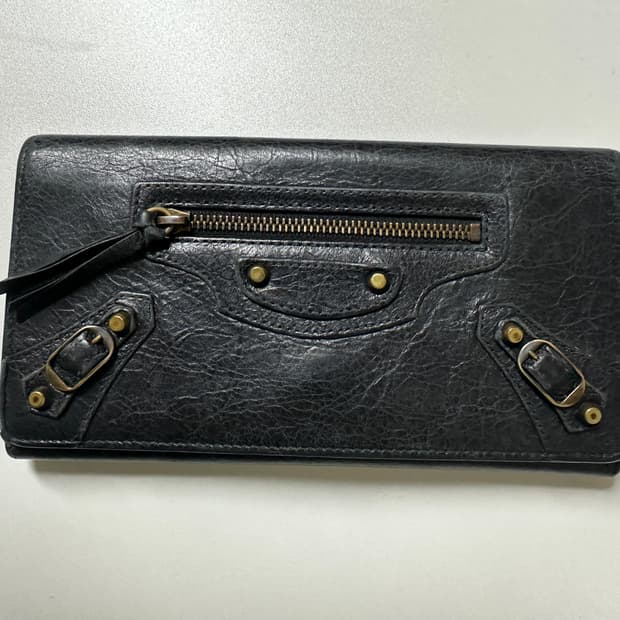 발렌시아가 모터 가죽 장지갑 블랙