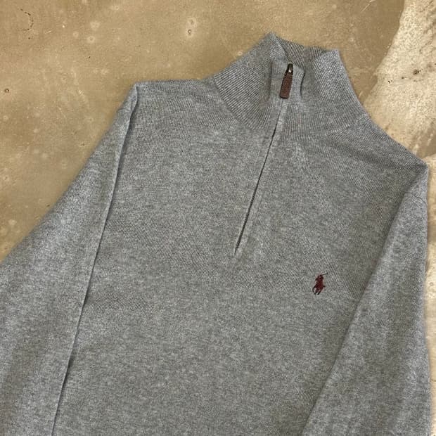 폴로랄프로렌 그레이 메리노 울 반집업 니트