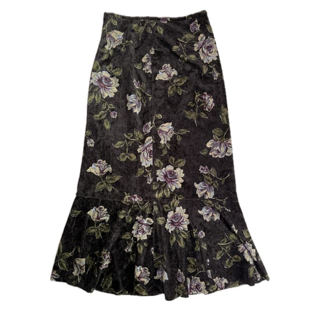 L'EST ROSE  벨벳 플로럴 머메이드 스커트