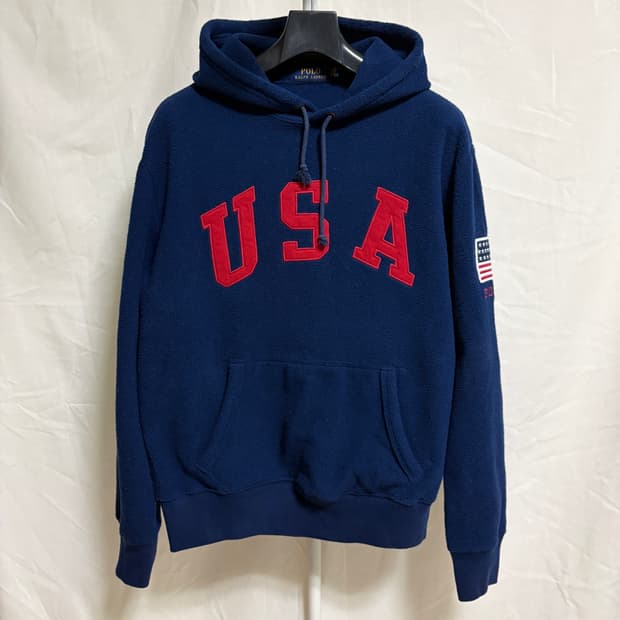 폴로 랄프로렌 USA 로고 플리스 후드티 / 네이비, S