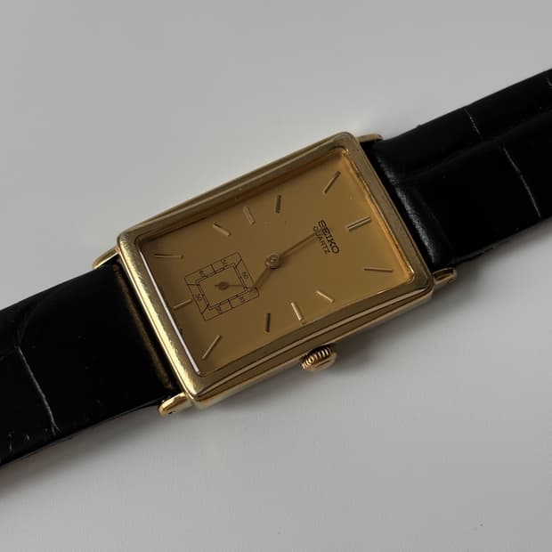 1980년대 Chariot 스몰 세컨즈 골드 탱크 쿼츠 남성