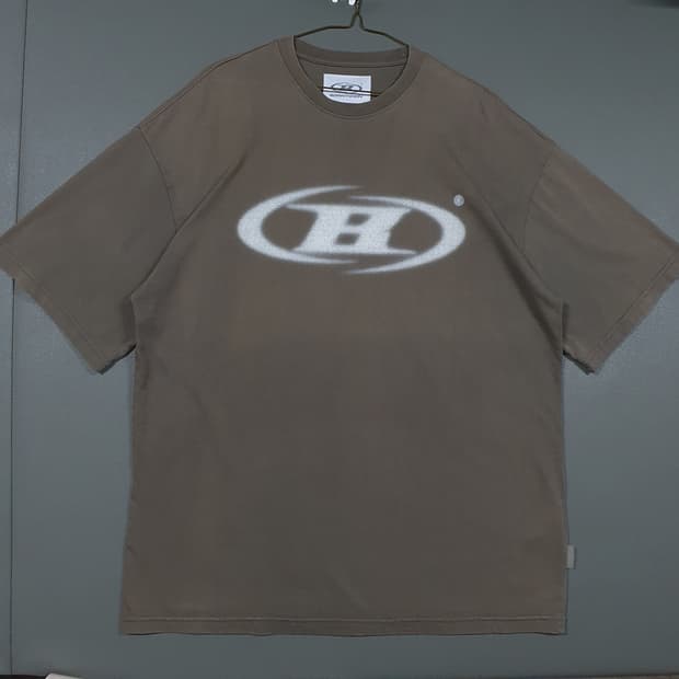 실측 XL 본투윈 블러 B 빅로고 오버핏 반팔 티셔츠 카키 브라운 1