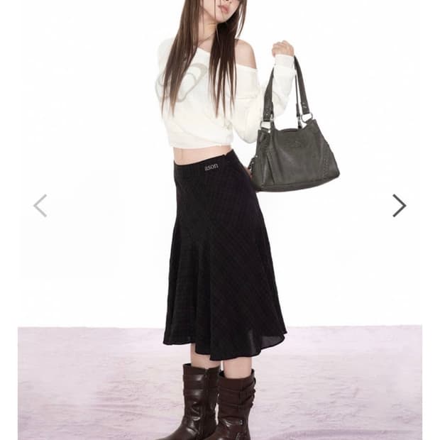 애즈온 LONDON CHECK MIDI SKIRT black