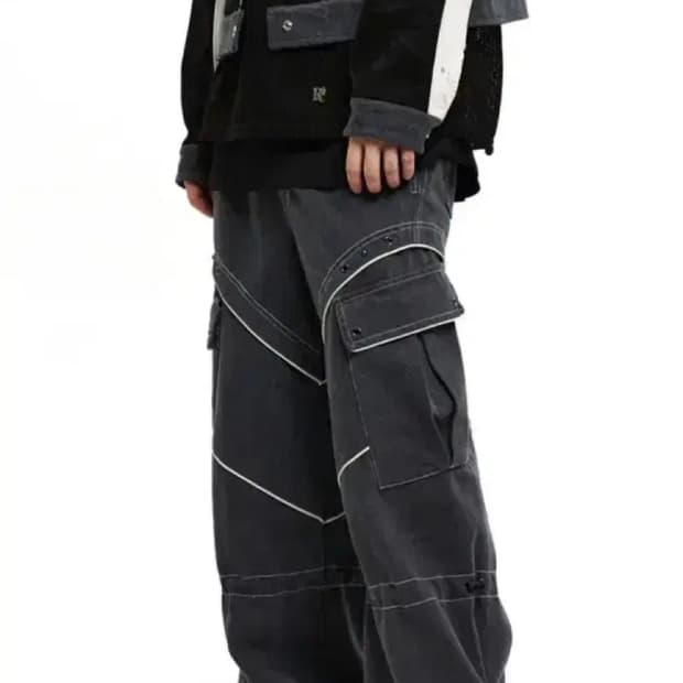 알에스에스씨 KNEE STRING 카고 데님 팬츠