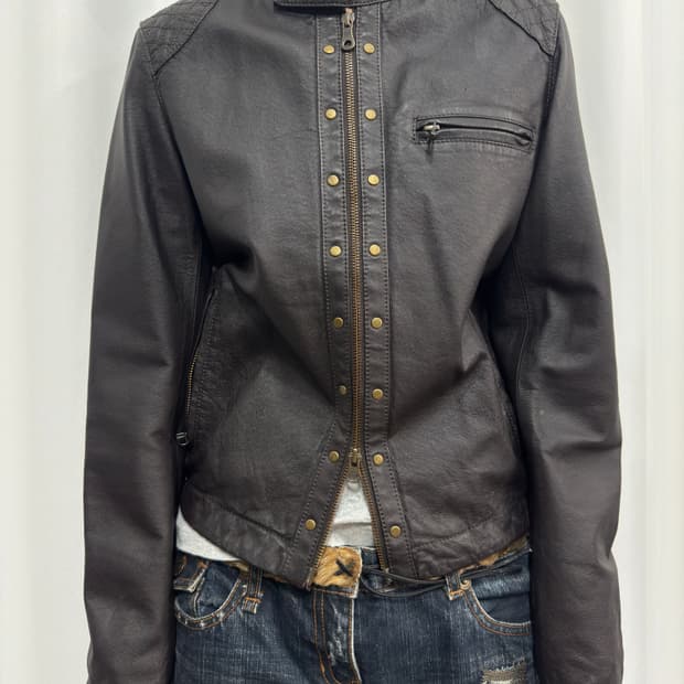 brown leather twoway jacket
