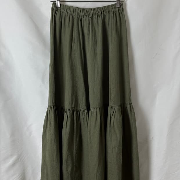 하프 플레어 카키 롱 스커트
