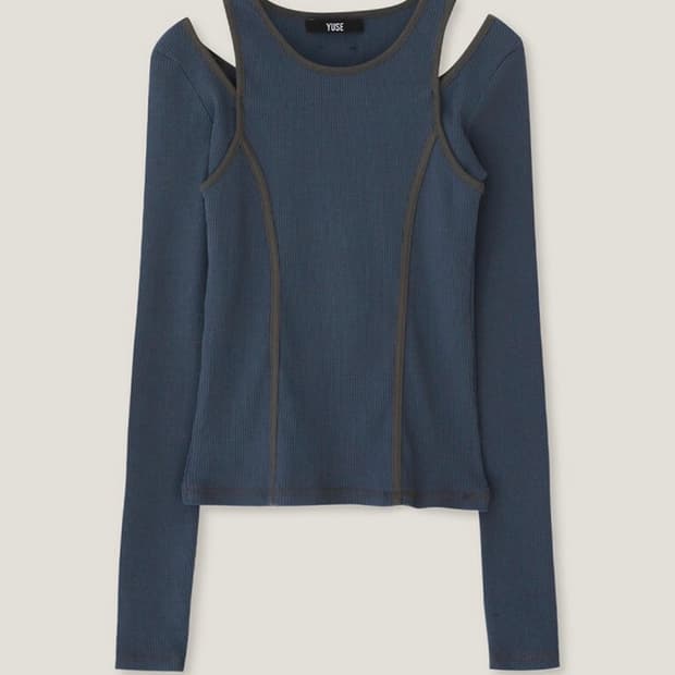 유즈 yuse CUT OUT RIBBED TOP 티셔츠 블루