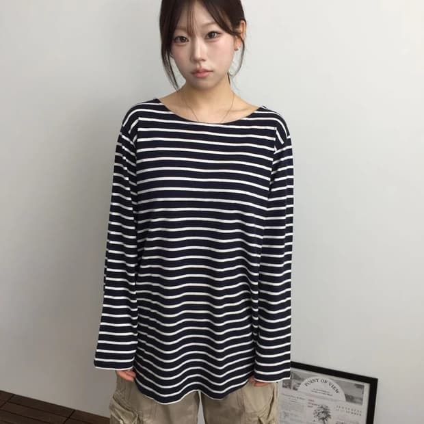JPN Oversized Marine Stripe Long Sleeve