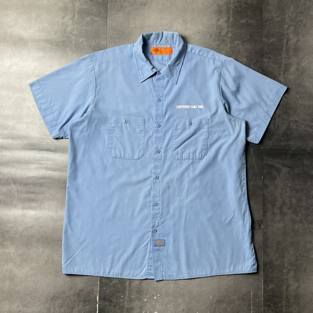 DICKIES 00s 디키즈 라이트블루 프린팅 반팔 워크셔츠 A01049