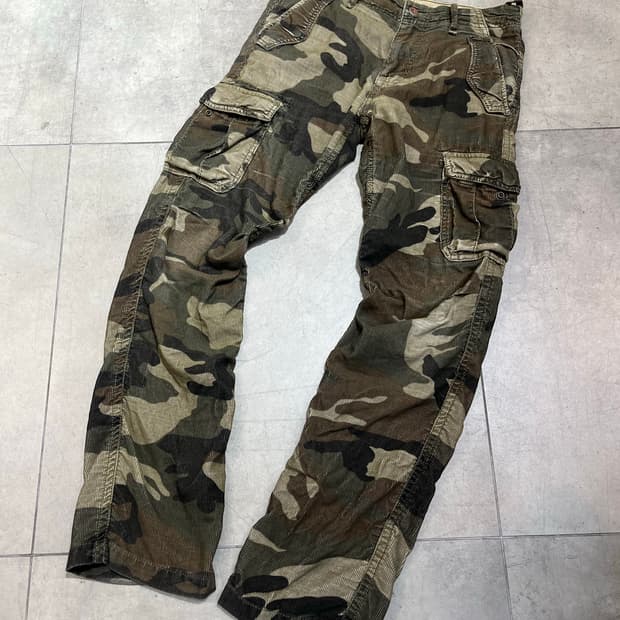 일본 빈티지 back number 밀리터리 카모 카고 골덴 팬츠 