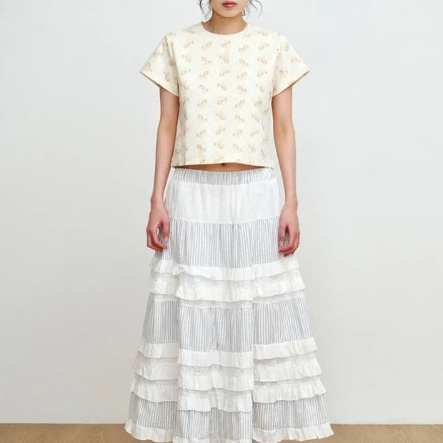 플리즈프로젝트 eyelet frill skirt