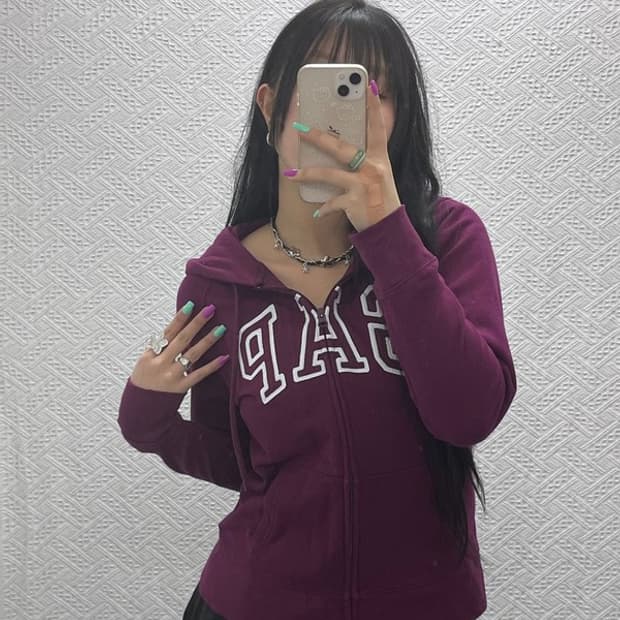 갭 GAP 레트로 Y2K 빅로고 버건디 기모 후드 집업 S C07300