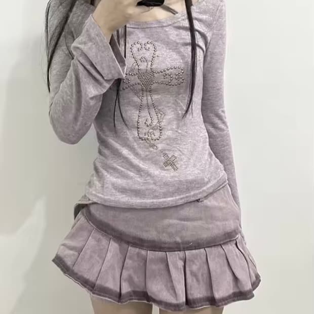 고딕 십자가 크로스 홀터넥 롱슬리브 그런지 y2k