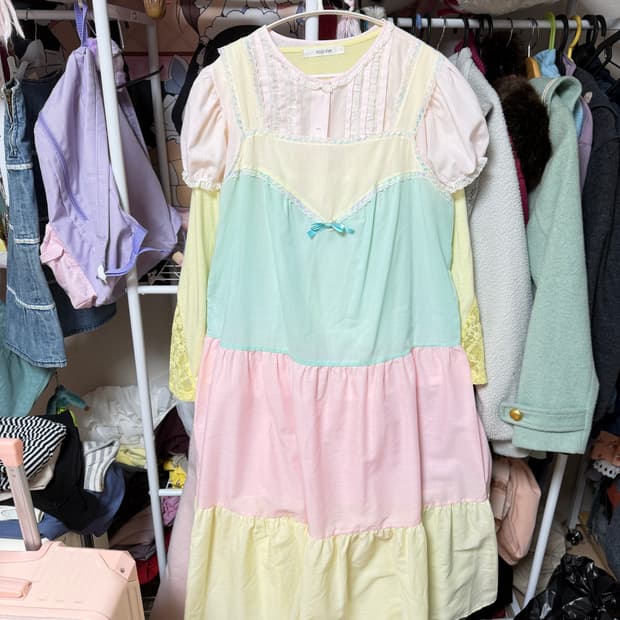 무지개떡 레이스 원피스 빈티지 모리걸 러블리 하구미