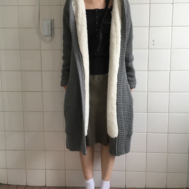 Hood long open cardigan