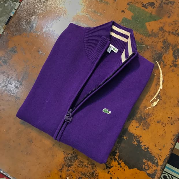 라코스테 퍼플 니트 집업 여성 55 사이즈