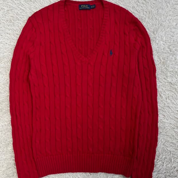 폴로 랄프 로렌 브이넥 꽈배기 니트/#2870