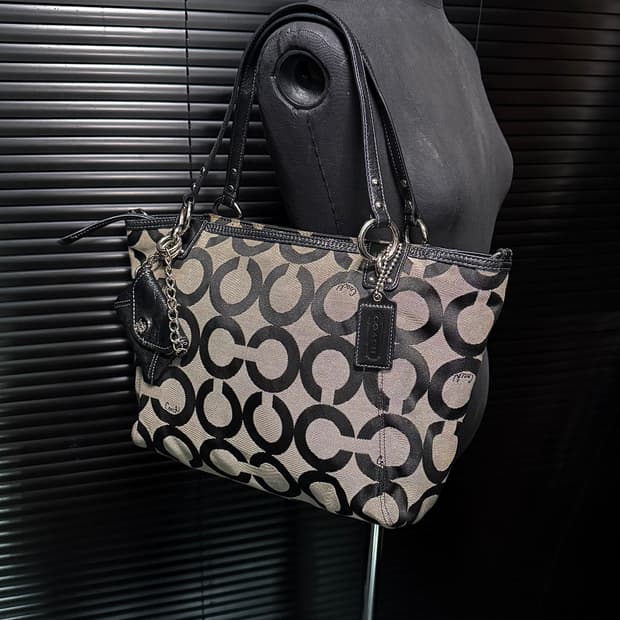 코치 블랙 캔버스 가죽 쇼퍼백 숄더백 토드백 가방 빈티지 명품 웨스턴