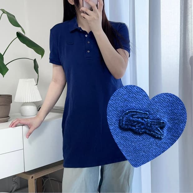 라코스테 네이비 네이비패치 4버튼 반팔원피스 [ 42 ]