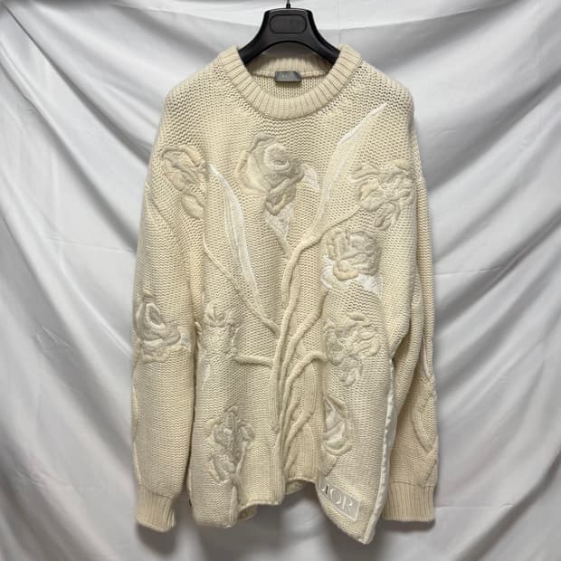 [S+급/L] 디올 플라워 자수 니트 스웨터 아이보리