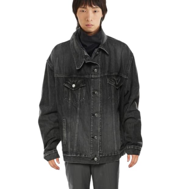 발렌시아가 재팬발 그레이 비대칭 풀드 데님 재킷